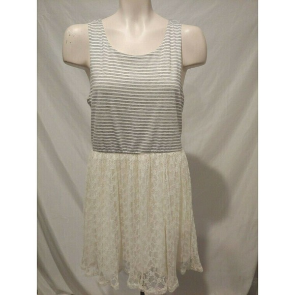 Altar'd State Boho Gray Striped Lace Dress - Picture 1 of 7